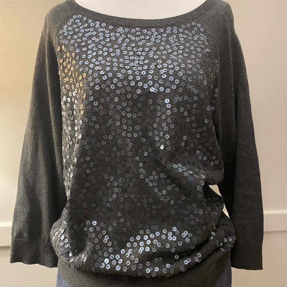 LOFT charcoal sequin raglan sweater